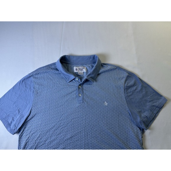Original Penguin Size XL Mens Short Sleeve Blue Jacquard‎ Front Polo Shirt Golf - Picture 1 of 8